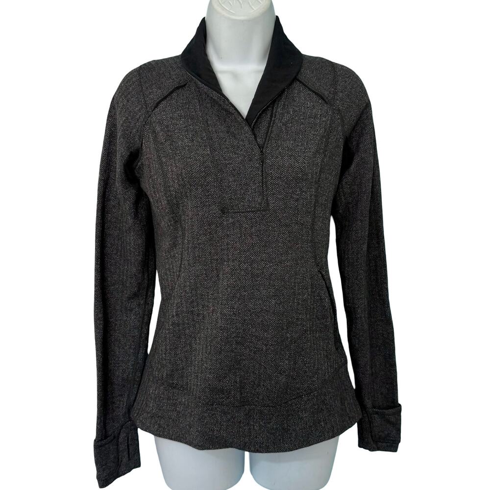 Lululemon Think Fast Heathered Herringbone Grey Black Long Sleeve Pullover Sz 4 - Picture 2 of 11
